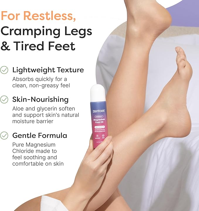 ZenToes Magnesium Oil for Feet | Targeted Tension Relief Roller Ball for Restless Legs & Feet | Magnesium Spray Alternative for Restful Sleep | Lavender & Mint Scent | 3.4oz