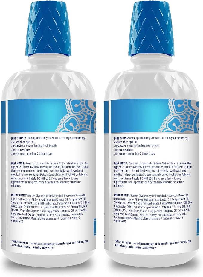 GuruNanda Whitening Mouthwash – Up to 3 Shades Whiter Teeth in 2 Weeks – Alcohol & Fluoride Free with Hydrogen Peroxide – Oxyburst Technology, Wild Mint - 16 oz, Pack of 2