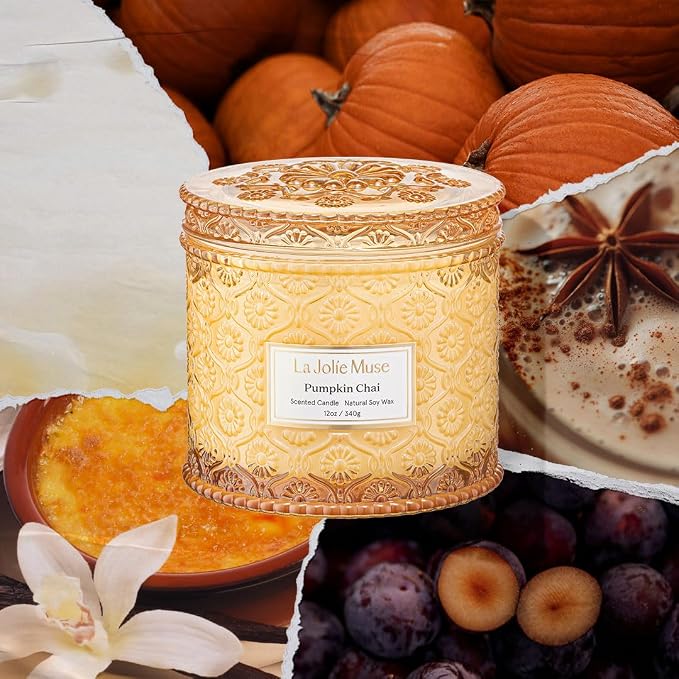 LA JOLIE MUSE Pumpkin Chai Home Scented Candle for Fall | 2- Wick Non Toxic Natural Soy | Luxury Large Jar Candle for Home | Decor Gifts for Women & Men | 12 oz