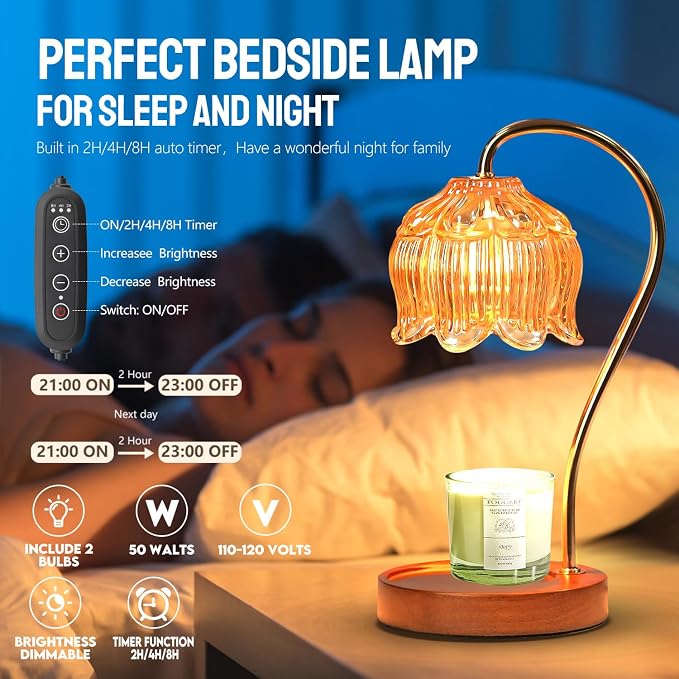 GEEZO Fragrance Candle Warmer Lamp，Electric Candle Warmer with Timer & Dimmer，Mom Christmas Birthday Gifts for Women, House Warming Gifts New Home Bedroom Decor