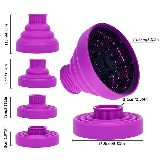 Universal Collapsible Hair Dryer Diffuser Attachment- Salon Grade Tool,Lightweight Foldable Portable Travel Folding Design Fit Most of Blow Dryers-PurplePurple