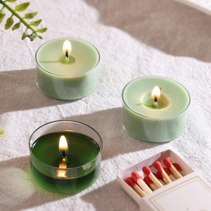 Eucalyptus Drift Scented Tea Lights Candles – Grayish Green – 6 Hour Burn – 100% Palm Wax – Scented Tealight Candles for Winter Holidays, Christmas Calm, Spa Vibes – 16 Pack Scent Votive Candle