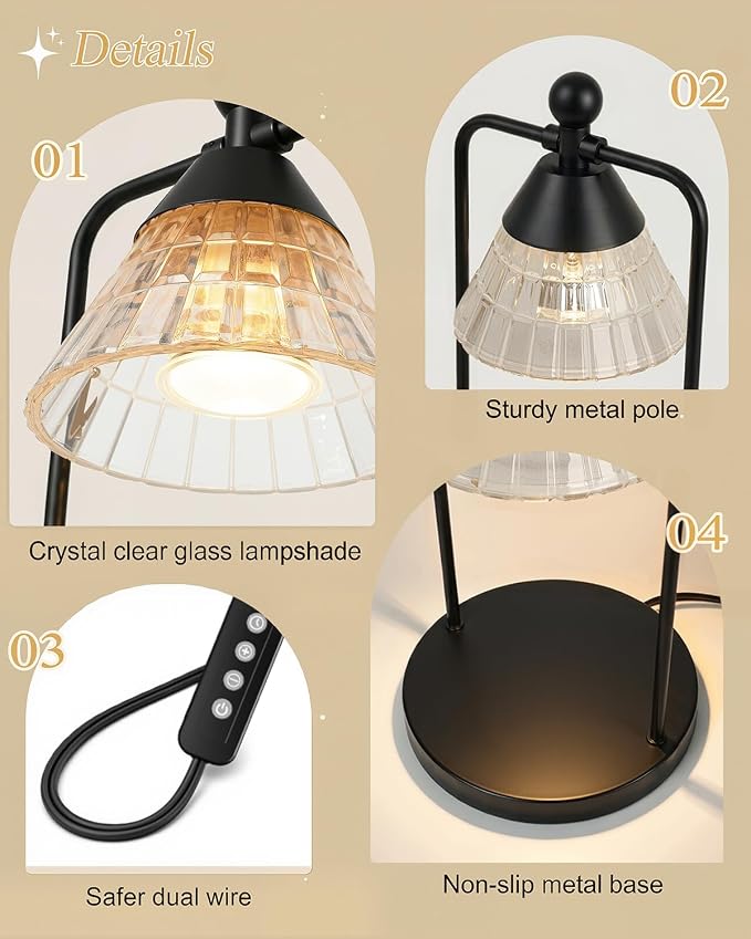 Candle Warmer Lamp with Timer Dimmer, Electric Wax Melt Warmer Lamp for Jar Candles Lights, Candle Lamp Warmer with 2 Bulbs, Birthday Gifts for Women, House Warming Gifts New Home Decor, Black