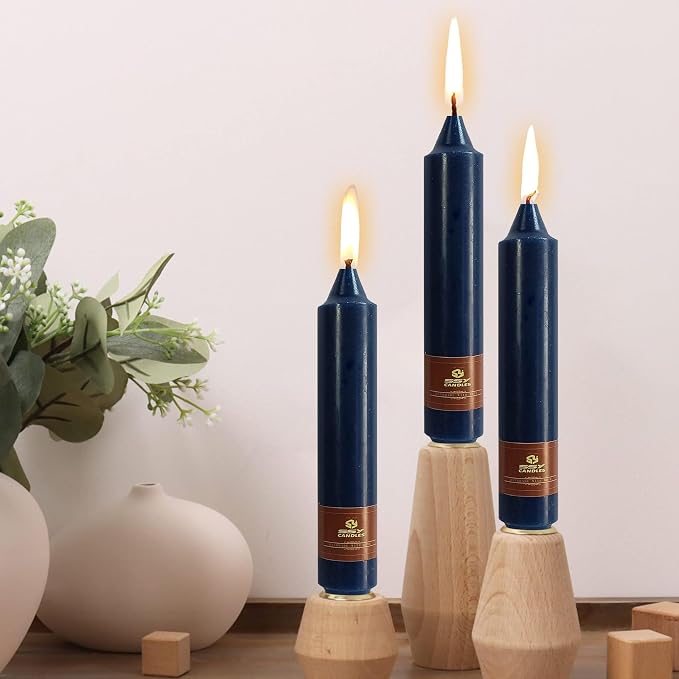 Navy Short Taper Candle 7 Inch Candlesticks Unscented Dripless Tapered Candle Set for Home Decor Wedding Party Dinner Candles, 4 Pack
