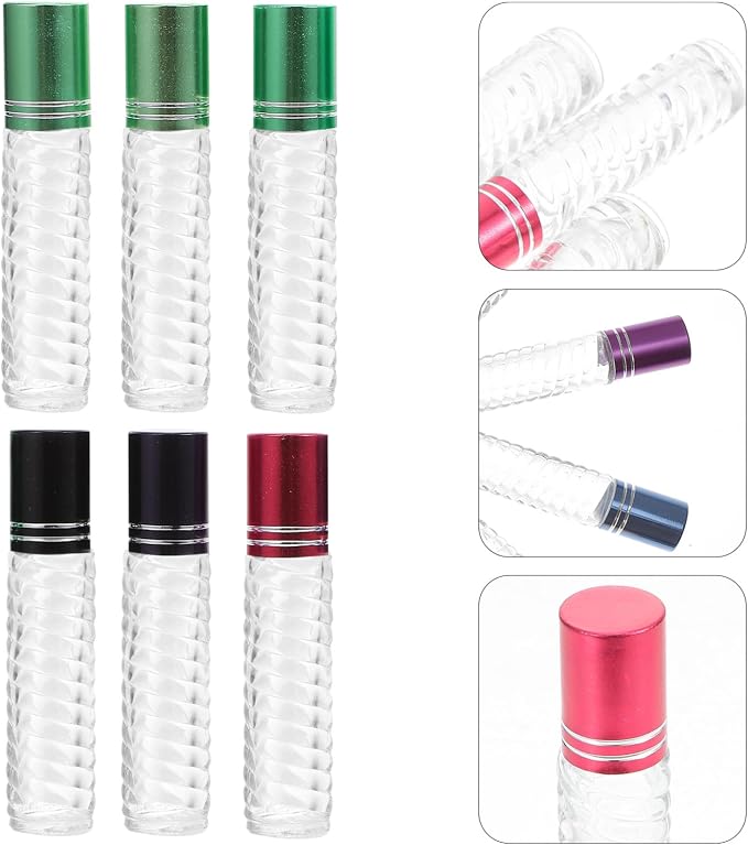 Housoutil 12pcs 5ml Glass Roll on Bottles Refillable Essential Oil Bottles with Caps Portable Mini Kit for Travel and Aromatherapy Use Random Color