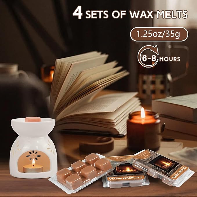SCENTORINI Wax Melts, Warm Fireplace Scented Wax Melts, Summer Scent, Natural Soy Cubes for Candle Making, Wax Warmer, Home Christmas Decoration, Pack of 4