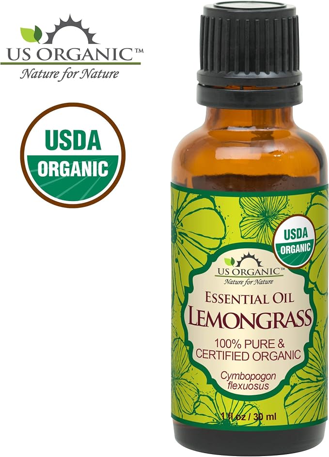 US Organic 100% Pure Lemongrass Essential Oil, USDA Certified Organic, Extracted by Steam Distillation Method, for Hair, Nail Polish Remover, Bees Attraction, and More. 30 ml