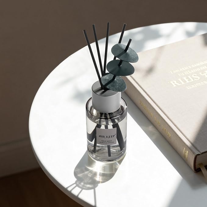 Airkeep Reed Diffuser/Grey Reed Diffuser Set/6.7 oz(200ml)/Wild Mint&Eucalyptus Oil Diffuser & Reed Diffuser Sticks/Home Decor & Office Decor, Fragrance and Gifts