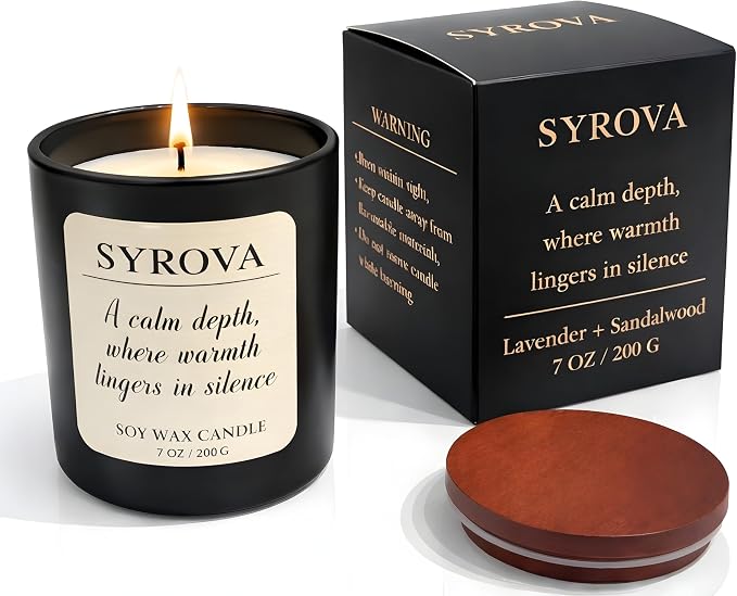 Lavender & Sandalwood Candle, Luxury Scented Soy Candle 7oz, Calming Relaxing Fragrance for Home, Stress Relief & Sleep Aromatherapy Candle, Gift for Women, Long Lasting Jar Candle