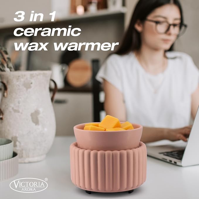 VICTORIA AROMA Ceramic Wax Melt Warmer 3-in-1 Wax Warmer for Scented Wax - Electric Fragrance Burner for Home, Office, Bedroom - Gift & Décor