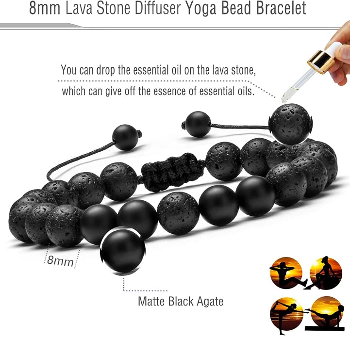 Men Women 8mm Lava Rock Aromatherapy Anxiety Essential Oil Diffuser Bracelet Braided Rope Natural Stone Yoga Gifts Beads Bracelet Bangle-21017