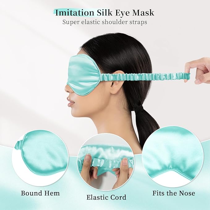 my novel things Satin Pillowcase Gift Set with Silk Satin Sleep Mask 4 Scrunchies, 2Pack Standard Size Silky Pillow Cases Luxury Sleeping 7 Pieces Set for Women Wife Female Birthday Mother Gift