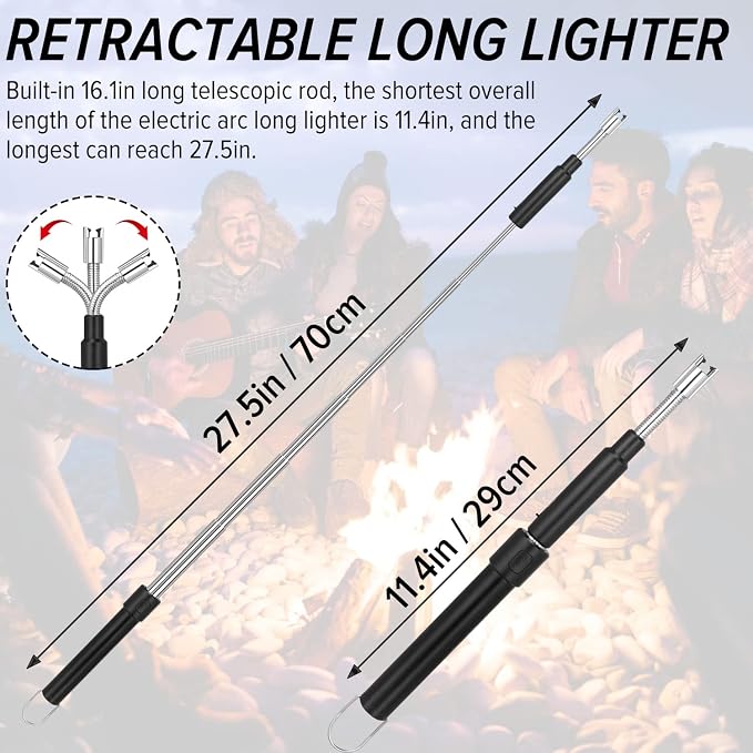Electric Arc Lighter - Rechargeable Plasma Lighter with 11.4"-27.55" Adjustable Neck, Windproof & Flameless for Candles, Fireplaces, Fire Pits (Black)
