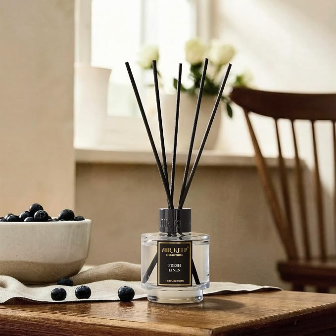 Airkeep Reed Diffuser Set of 3 for Bathroom Air Fresheners, Oil Diffuser Sticks | Fresh Linen,Vanilla,Eucalyptus & Mint Scent(1.7 fl oz*3) Fragrance with 18 Sticks Defusers | Shelf Decor