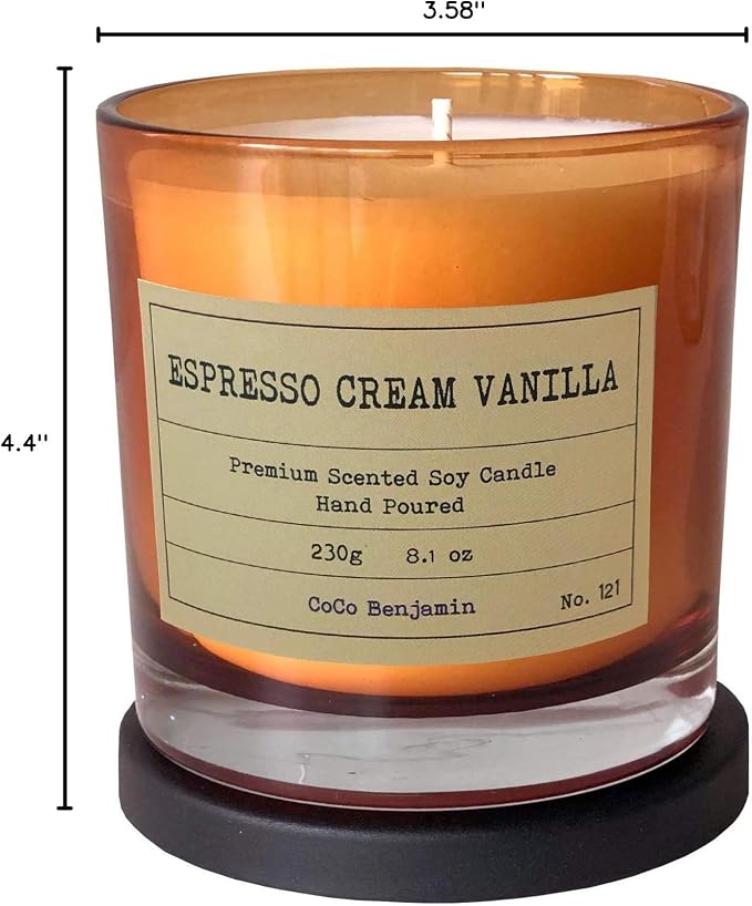 100% Natural Soy Wax Candle by CoCo Benjamin - Highly Scented & Hand-Poured Luxury Candle (Espresso Cream Vanilla)- Clean Burning Cotton Wick