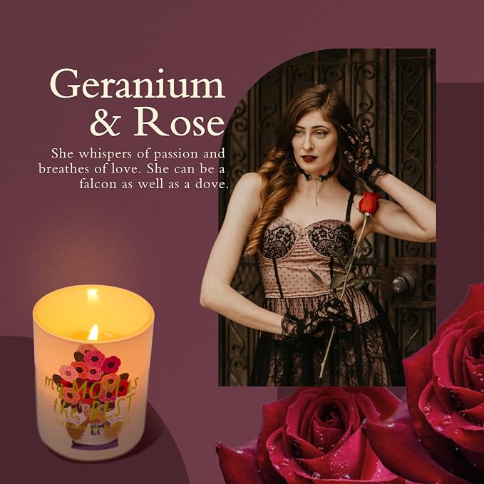 Hidden Label Soy Candle Set: Geranium & Rose 'Best Mom' Gift with Reed Diffuser & Room Spray