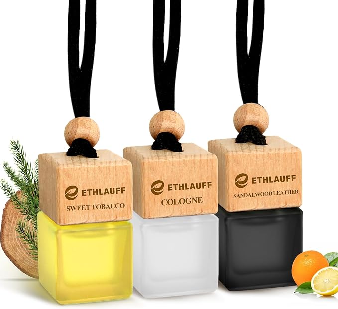 Car Air Freshener Hanging 3 Pack, Air Fresheners Diffuser - Leather, Cologne, Sweet Tobacco Fragrance Oil Air Diffuser for Men, 45+ days Long Lasting Fragrance 0.27 FL OZ/8ML