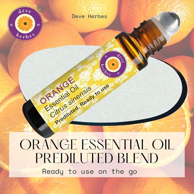 dève herbes Orange Essential Oil (Citrus sinensis) Pre Diluted Ready to Use Roll-on Blend for Aroma and Topical Skin Application for Kids and Adults 10ml (0.33 oz)