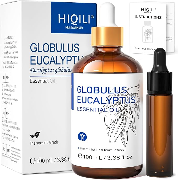 HIQILI 100ML Eucalyptus Essential Oil for Spray, Diffuser & Skin - 3.38 Fl Oz
