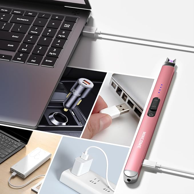 Candle Lighter Electric Rechargeable USB Plasma Arc Lighter with Safety Lock, Windproof Flameless Long Matches Lighters for Candle,Grill,BBQ,Camping,Gas Stove