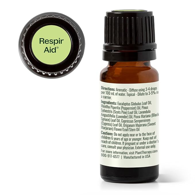 Plant Therapy Respir Aid Essential Oil Blend, 10 mL (1/3 oz), Sinus, Airway and Congestion Clearing Oil Blend, 100% Pure and Undiluted, Natural Aromatherapy