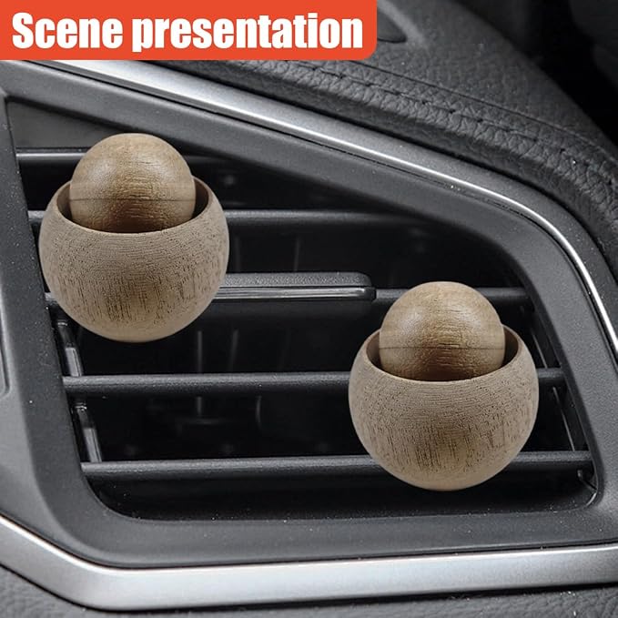 Wood Ball Car Essential Oil Diffuser, Car Dashboard Air Vent Trim Clips, Vintage Design Automotive Interior Decoration for Office, Home (2PCS)