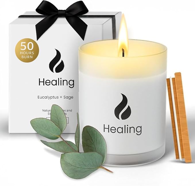 Natur IX Soy Healing Energy Renewal | Aromatherapy with Eucalyptus, Pine, Sage & Mint | 50 Hour Burn, Meditation & Spiritual Healing Candle with Wood Lid Base, Gift Ready 8.5 oz