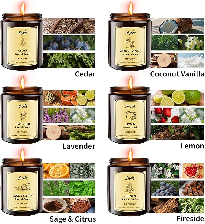 6 Pack 42oz Scented Candles, Soy Wax Candles for Home, Aromatherapy Candle Gift Set for Women Men, Long Lasting Jar Candles, Ideal for Birthdays Holidays