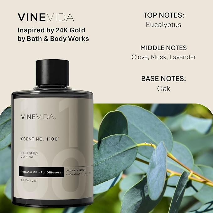 VINEVIDA [16 Fl Oz] Scent NO. 1100 Fragrance Oil for Cold Air Diffusers, Aromatic Notes of Eucalyptus, Lavender & Musk Essential Oils for Diffuser Oil Refill & Air Freshener Room Spray