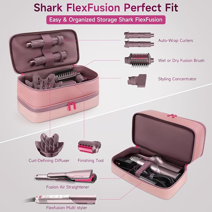 Adworte Travel Hair Dryer Case for Shark FlexFusion, Portable Hair Tools Bag, Double-Layer Storage Carrying Case for Shark FlexStyle Blow Dryer, FlexFusion & Fusion Air Straightener Attachments Holder