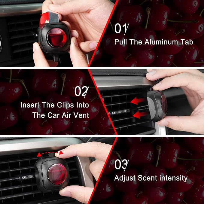 JUSTTOP Cherry Scent Car Air Freshener Clip,Provides Long Lasting Fragrance Holding for Over 120 Days,4 Vent Clips,4ml Each,Car Accessories for Men or Women(Cherry)