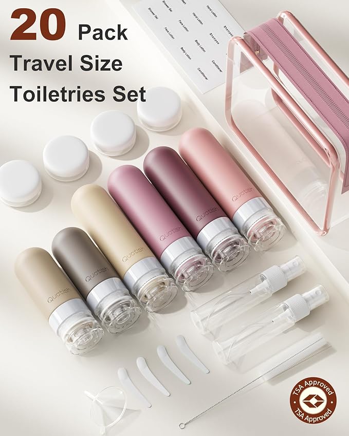 20 Pack Travel Bottles for Toiletries, Original Patented, TSA Approved Travel Size Containers, Leak Proof Silicone Shampoo and Conditioner Bottles Women & Men, Airplane Cruise Essentials, Black