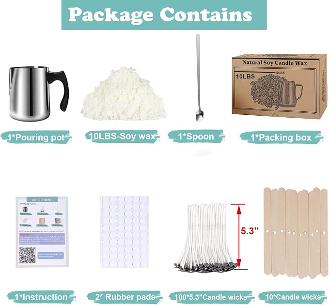 Soy Wax Candle Making Kit Supplies, Natural Candle Wax For Candle Making, DIY Art&Crafts Kit for Adults,Beginner, Including 10lbs Soy Wax Flakes, 100 Candle Wick,10 Centering Devices, Melting Pot