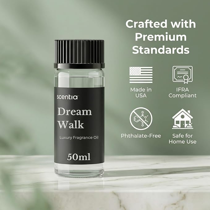 Scentia Dream Walk Hotel Scent Diffuser Oil – Luxury Fragrance Inspired by 5-Star Spa Resort – 50 mL – White Tea, Cedarwood & Amber Essential Oil Blend for Home, Office & Aromatherapy Diffusers