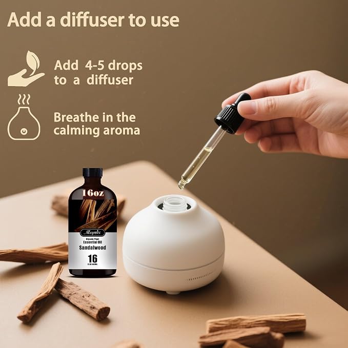 Sandalwood Essential Oil, Sandalwood Oil for Meditation, Yoga, Diffuser, Massage, Skin Care, DIY Soap, Candle, Gift Ready,Sandalwood Fragrance Oil - MLYNKL Essential Oils (16.33 fl oz / 490ml)