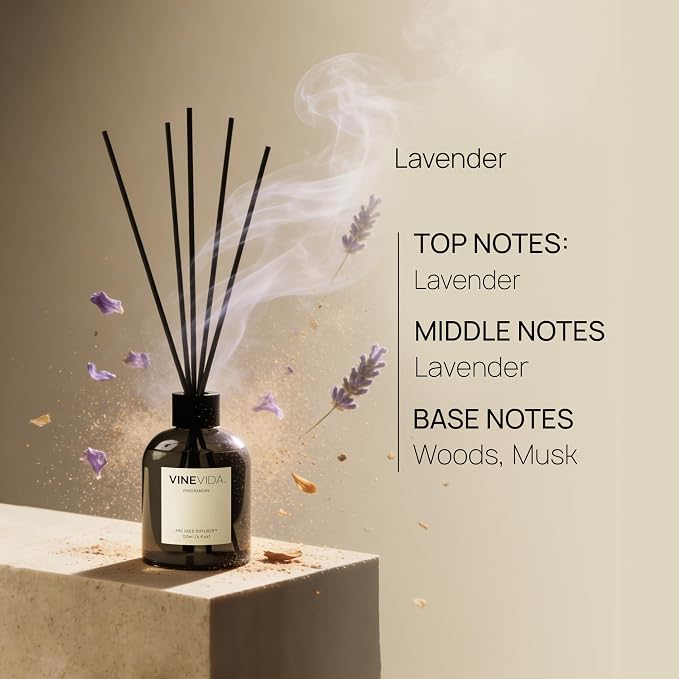 VINEVIDA Reed Diffuser Lavender | Diffuser Reed for Home & Bathroom | Long-Lasting Scent Sticks Set | Oil Stick Diffuser | Bathroom Scent