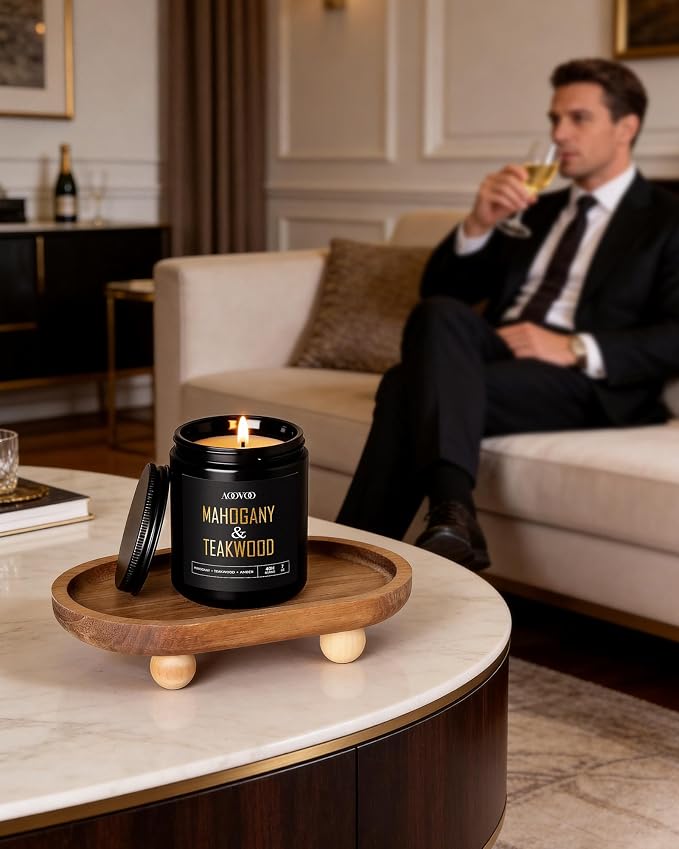AOOVOO Scented Candles for Men - 6 Pack Candles for Home Scented, 42oz Soy Wax, 300 Hour Burn Time, Rose Sandalwood/Mahogany Teakwood/Smoke Vanilla/Leather/Lavender/Whiskey Caramel Candle Set