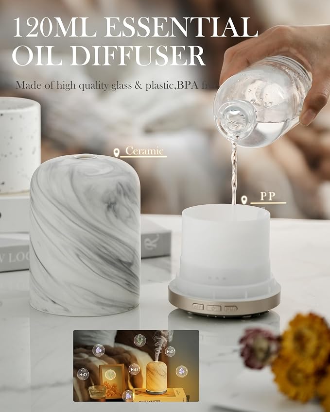 Essential Oil Diffuser - 2.4MHz Ultrasonic Ceramic Diffuser with Pulse/Continuous Mist & Night Light, Waterless Auto-Off, Silent Aromatherapy Diffuser for Home, Office, Yoga, Spa, Gifts & Home Decor.