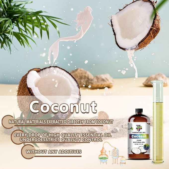 Coconut Essential Oil, Coconut Oils, for Diffuser, DIY Candles, Soap, Humidifier, Home, Gift, Essential Oil, GV77ZF Coconut Fragrance Oil - 8 fl oz (240 ml)