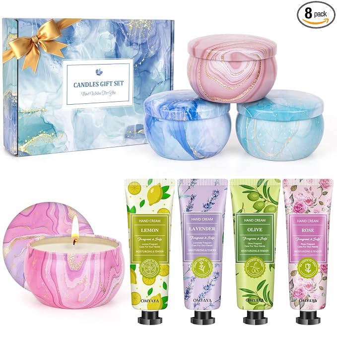 Gifts for Women - Candles Gift Set & Hand Cream Lotion Set (8 Pack), Ideal for Birthday Gift,Teacher Appreciation Gifts, Christmas Gift Set, Stocking Stuffers for Mom, Friend, Coworker