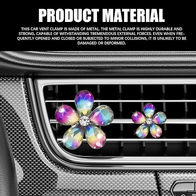 5PCS Bling Daisy Flower Car Air Vent Clips, Car Diffuser Vent Clip, Sparkling Crystal Rhinestone Cute Auto Air Conditioning Clamp, Diamond Air Outlet Clip Decor for Women Girls (Colorful)