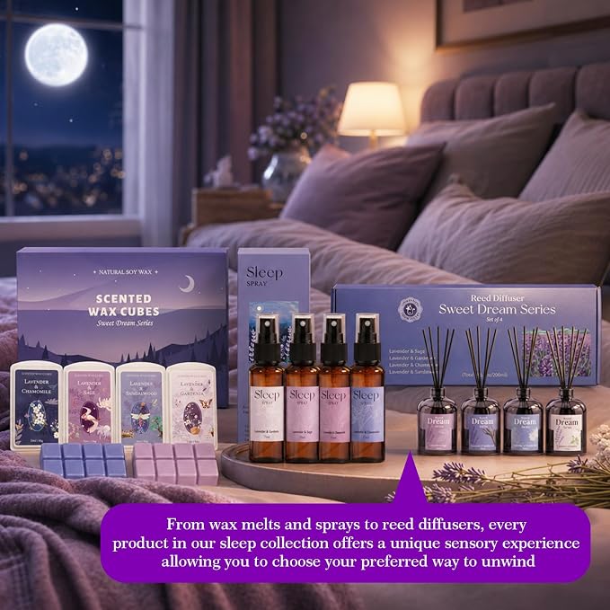 SCENTORINI Reed Diffuser Set for Sleep, Relax, 4 * 1.69oz, Natural Lavender Essential Oil Diffuser, Scented Reed Diffuser, Home Fragrance for Room Spa Bedroom Bathroom Hotel Home Decor