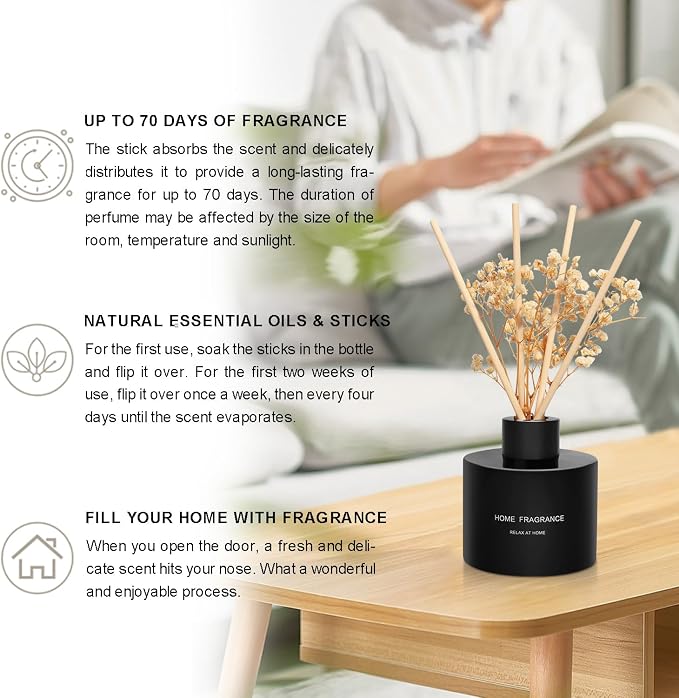L'odeur Vill 3 Pcsk Reed Diffuser, 4.06 oz(120ml) Lavender/Linen/Vanilla, Scented Aromatherapy Diffuser with 12 Black Diffuser Sticks, Air Freshener for Home Bedroom Bathroom