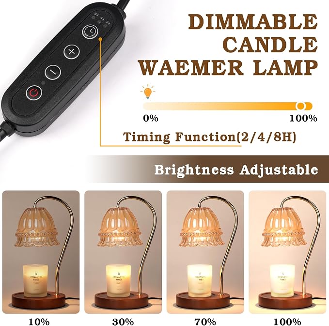 Funistree Flower Candle Warmer Lamp with Timer, Dimmable Candle Lamp Warmer, Christmas Birthday Gifts for Women Mom Her, Housewarming Home Decor, Lotus Wax Warmer for Yankee - Amber Flower 10 Inch