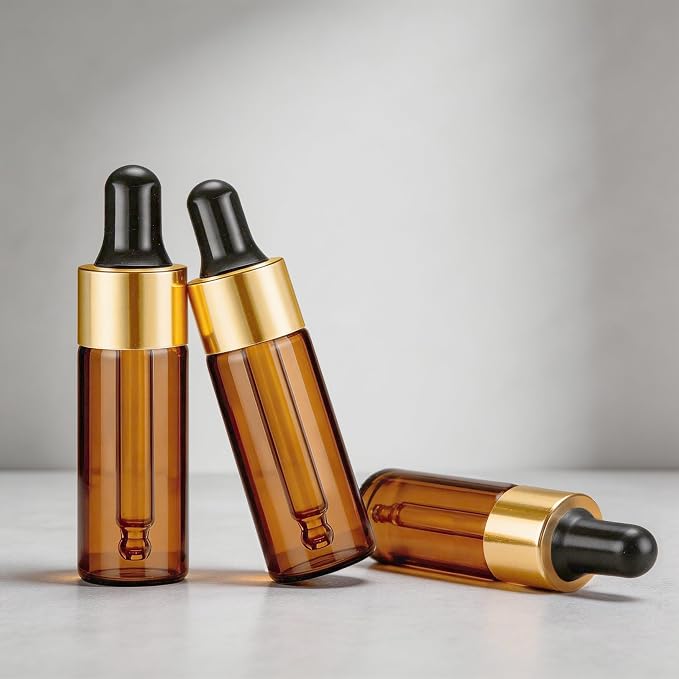 Elfenstall- 10Pcs 5ml Amber Dropper Bottles Small Empty Glass Bottle Sample Containers Liquid Vials for Perfume Essential Oils Cosmetic Aromatherapy Lab and Travel