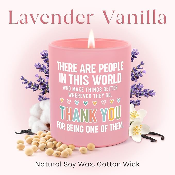 SteadStyle Thank You Gifts for Women - Inspirational Birthday Gifts for Coworkers Friend Teachers Nurses Boss Employees, Appreciation Gift Idea - Handmade Vanilla Lavender Natural Soy Wax Candle 10Oz