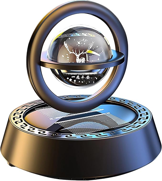 Kwak’s Solar-Powered Rotating Car Aromatherapy Auto-Spinning Ornament with Refillable Scent Pad, Subtle Ocean Fragrance, Ideal Gift for Men Women Dad Husband for Dashboard (Black-1)