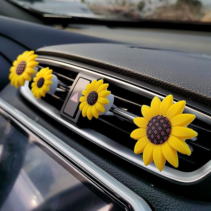 2 Pieces Sunflower Air Vent Clips Flower Car Accessories Cute Car Air Freshener Sun flower Gift Decorations Charm Car Clip Interior Air Vent Decor