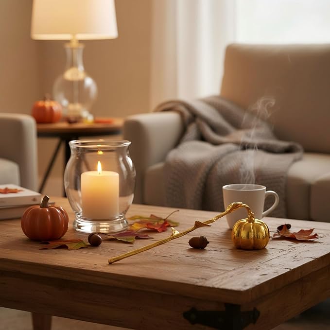 AIM & GGKK Gold Pumpkin Candle Snuffer Extinguisher - Long Handle for Safe Flame Out,Decorative Snuffers Accessory for Candle Lovers