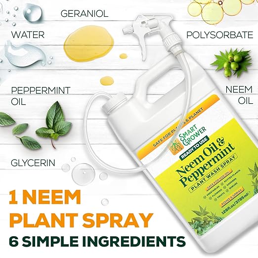 Neem Oil Spray for Plants with Peppermint Oil 128oz with Trigger Sprayer, Natural Plant Wash Made for Indoor and Outdoor Plants - 128oz Smart Grower
